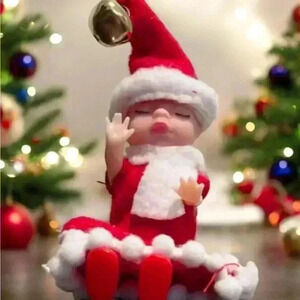 4 Tiny Christmas Elf Baby Ornaments Santa Dress Craft Dolls Hanging